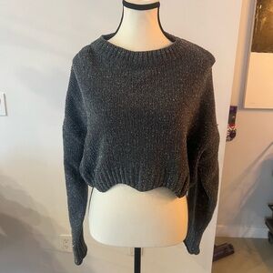 Zara Grey Silver  Crop Sparkle Sweater
